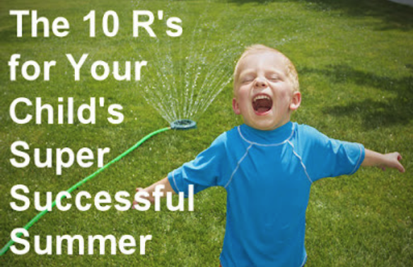 excited child playing outside with a water sprinkler